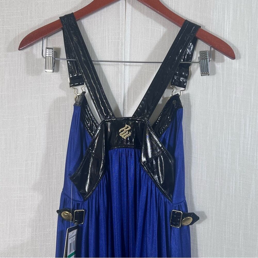 Rocawear NWT Blue Faux Patent Leather Buckle Strap Mini Babydoll Dress Size L - Picture 9 of 15